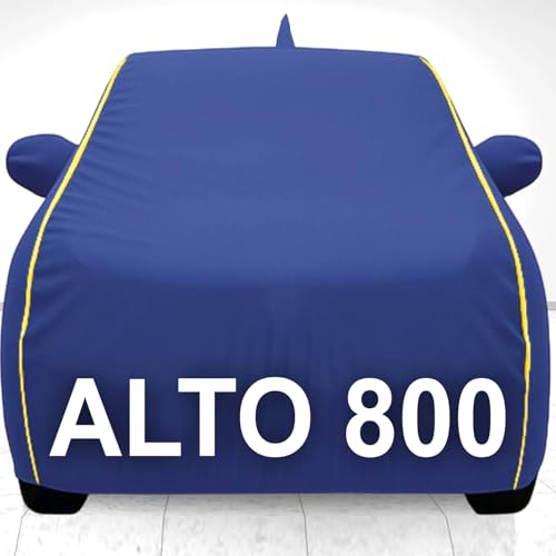 Image of 100% Waterproof Car Cover for Alto 800 UV Protection, Dustproof, Windproof | Custom Fit with Mirror Pockets, Belt & Buckle | All Weather Outdoor Body Cover (Blue, Alto 800)