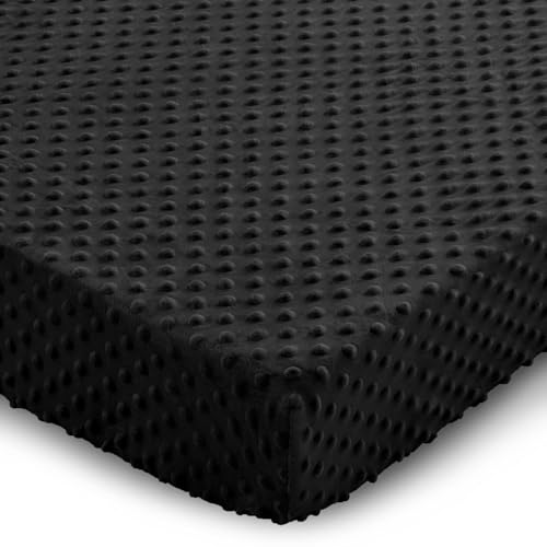 Entisn Baby Crib Sheets 28 x 52 Inch Minky Dot Fitted Crib Mattress Sheet for Boys and Girls Soft and Warm Fleece Nursery Bedding for Standard Toddler Bed Mattresses (Black)