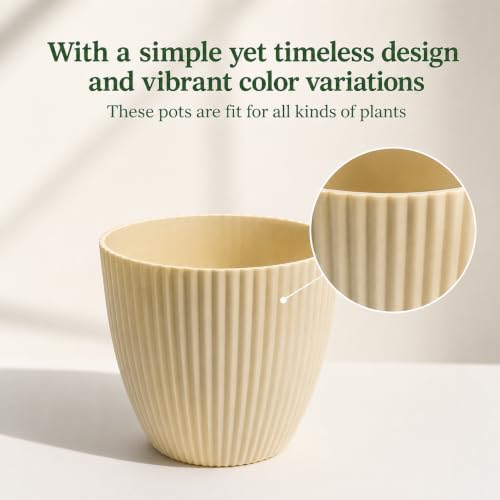 Image of Plastic Flower Pot for Indoor & Outdoor Plants | Decorative Round Planter | Lightweight Garden Pot (Set of 7)