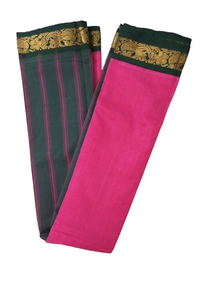 Image of Indian Traditional pure cotton Gadwall Saree for Women, Light pink Colour and green Border