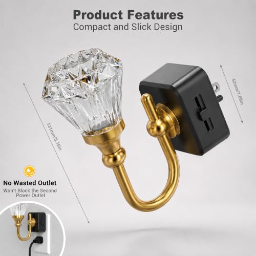 Image of JandCase Night Light, Night Lights Plug into Wall, Crystal LED Nightlight | 0-100 LM Dimmable Nightlights, Dusk to Dawn Sensor, 1W Vintage Rotatable Nite Light for Bathroom Hallway Decor, 1 Pack