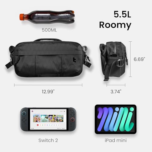 tomtoc 5.5L X-Pac Sling Bag for Nintendo Switch 2, Heavy Duty Crossbody Bag for Men, Water-resistant Carry Chest Daypack Travel Shoulder Pack for Steam Deck OLED, ROG Ally X, iPad mini, Tactical4