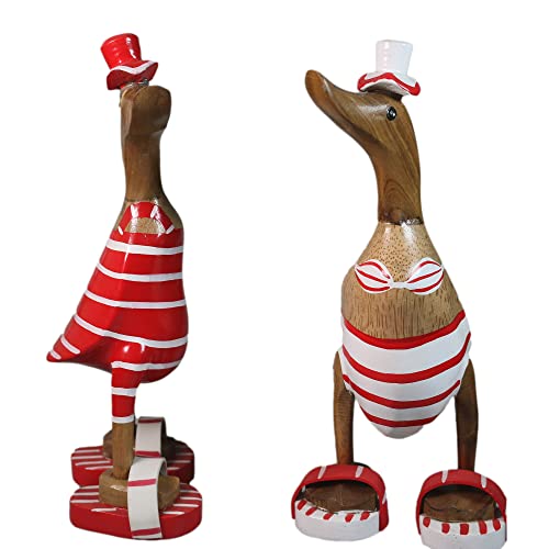 ART-CRAFT 2X Holz Ente Lauf Ente Gartendeko Figur aus Bambus Wurzel...