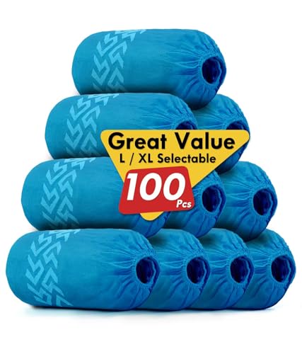 Image of Disposable Shoe Covers 100 Pack (50 Pairs) | Non-Slip, Durable Non-Woven Fabric Boot Covers for Indoors, X-Large Recyclable Shoe Protectors, Stretchable Fits Up to Size 13 US Men & Work Boots