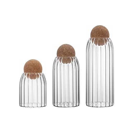 3pcs/set of glass food storage jars with spherical cork lids, bamboo glass storage containers with good seal, suitable for kitchen pantry for tea, coffee, sugar, flour, spices, etc.(B)