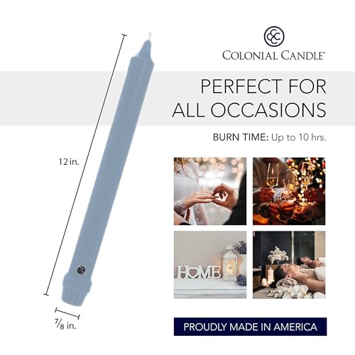 Image of Colonial Candle Unscented Taper Candle, Classic Collection, Wedgewood, 12 in, Pack of 12 - Up to 10 Hours Burn