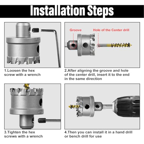 SALI TCT Carbide Hole Saw for Hard Metal,50mm,1-31/32" Tungsten Carbide Tipped Hole Cutter Set with Titanium-Plated Pilot Drill bit for Metal, Stainless Steel, Iron, Wood, Aluminium, Plastics 5 SALI TCT Carbide Hole Saw for Hard Metal,50mm,1-31/32" Tungsten Carbide Tipped Hole Cutter Set with Titanium-Plated Pilot Drill bit for Metal, Stainless Steel, Iron, Wood, Aluminium, Plastics - Image 5