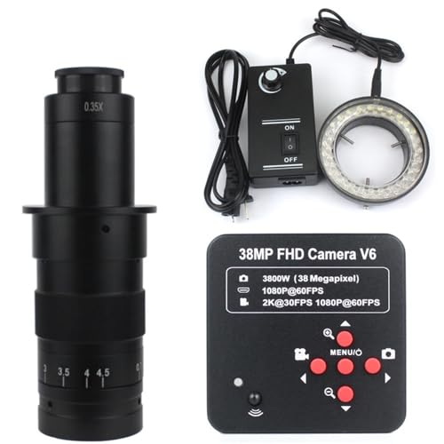 Lab Microscope Accessories Microscope Video Camera 1080P 38MP HDMI USB Industrial Lab Digital Video Microscope Camera + 120X 180X 130X C Mount Lens + 56 LED Ring Light(with 120x led)