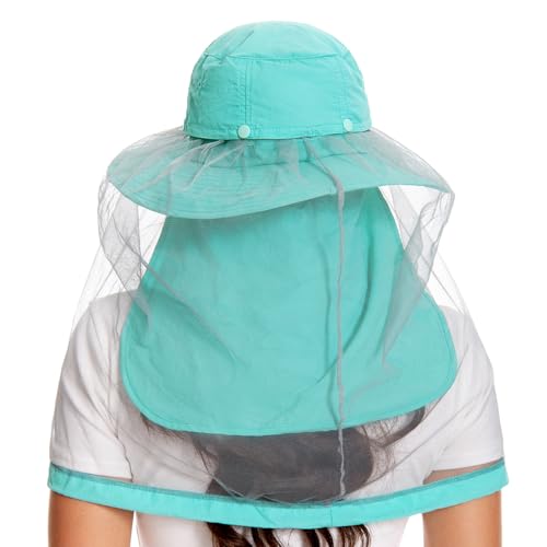 Image of BASSDASH UPF 50+ Mosquito Sun Hat with Hidden Head Net and Neck Flap for Men Women Outdoor Fishing Hiking Camping