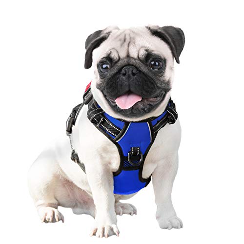 Image of PHOEPET No Pull Dog Harness Medium Reflective Front Clip Vest with Handle,Adjustable 2 Metal Rings 3 Buckles,[Easy to Put on & Take Off](XS, Royal Blue)