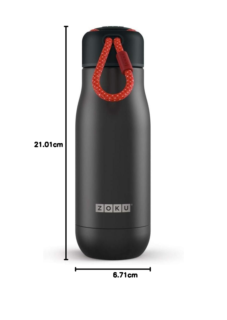 Zoku Trinkflasche 350 ml, Edelstahl, Schwarz, 6.7 x 6.7 x 21 cm, 1 Einheiten