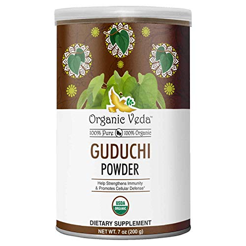 USDA Certified Organic Giloy Guduchi Powder, Purify Your Blood, Liver, and Kidneys, Strengthen Immunity and Promotes Cellular Defense, Raw Organic Super Food Supplement by Organic Veda 7 Oz (200g)