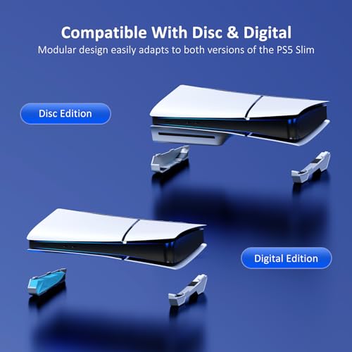 Image of NexiGo PS5 Slim Horizontal Stand with Silent Enhanced Cooling Fan, Adjustable Speed, [Low Noise], [Auto Power On /Off], USB 3.0 Port, Built-in LED Light, for Both Disc and Digital Editions