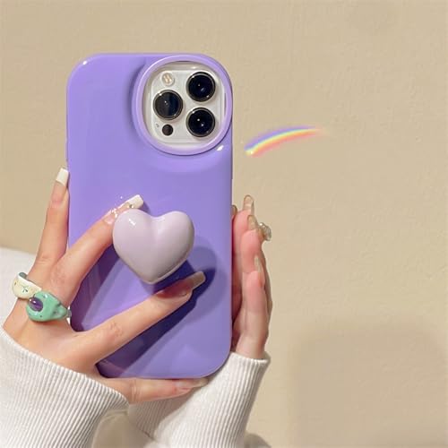Coque iPhone 12 Pro violette avec support cœur antichoc pastel