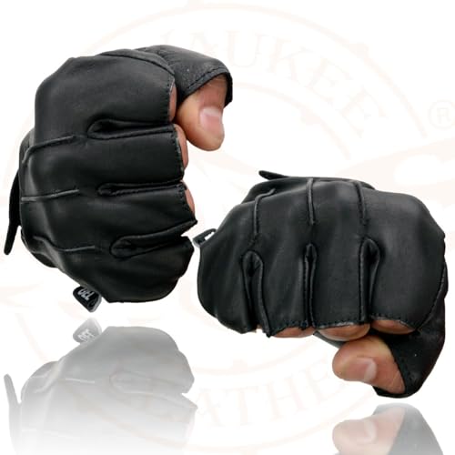 Image of Milwaukee Leather SH198 Men's Black Flame Embroidered Fingerless Gloves with Gel Palm | Padded Comfort; Vibration Relief; Flame Embroidery