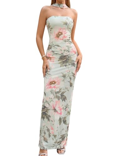 Image of HTZMO Women Formal Wedding Guest Cocktail Fall Bodycon Maxi Dress | Halter Neck Elegant Long Dresses, Evening Prom Gown Bridal Shower Engagement Party Winter, Stretchy Fabric