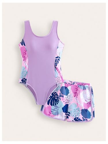 Floerns Girl's Swimsuit One Piece Bathing Suit Tropical Floral Swimwear with Cover Up Shorts Hawaii Beach Vacation2