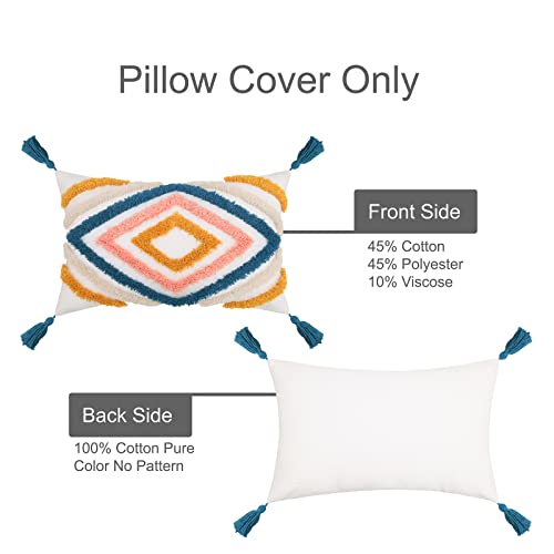 Jasen Colorful Boho Throw Pillow Covers 12X20, Diamond Pattern Lumbar Pillow Covers With Tassel Woven Tufted Decorative Pillow Cover For Couch Sofa Bedroom Living Room #TOP3