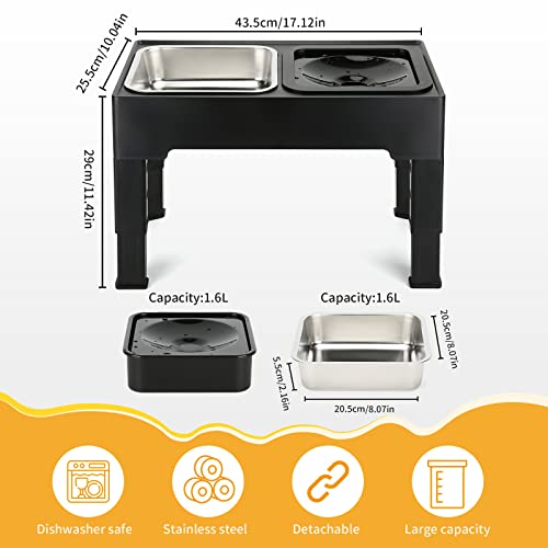 PETTOM Erhöhter Hundenapf (2 x 1.6L), 4 Höhenverstellbar Napfständer mit Hundenapf Edelstahl und Auslaufsicher Trinknapf, Faltbarer und Rutschfester Fressnapf Hund Erhöht für großen kleinen Hunde