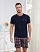 Atforna Schlafanzug Herren Pyjama Kurz Sommer Baumwolle Nachtwäsche Zweiteilige Set Kurzarm Oberteil und Karierte Pyjamahose für Vater und Partner Dunkelblau XL