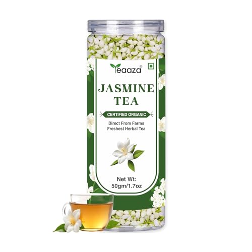 Image of Teaaza Jasmine Tea - 50gm - 50 Cups | Sun dried Jasmine Flowers For Stress Relief, Improved Heart Health & Weight Management | Caffeine Free - Herbal Tea - Flower Based | Jasmine Flower Tea