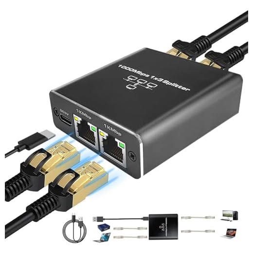 Gigabit Ethernet Splitter 1 to 3 High Speed, 1000Mbps LAN Splitter (3 Devices Simultaneous Networking), RJ45 Splitter Adapter with USB Power Cable, Internet Splitter for Cat5/5e/6/7/8 Cable