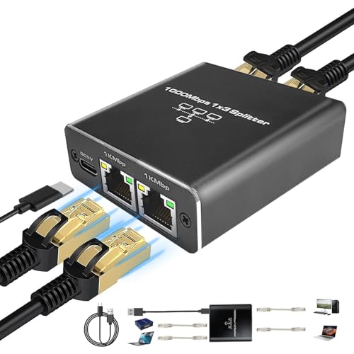 Répartiteur LAN 1000 Mbps haut débit avec 3 ports RJ45 actifs et câble alimentation USB