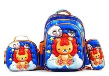 Kit Mochila escolar infantil com estojo e lancheira menino e menina com luz de led que brilha (sem carrinho, leão)