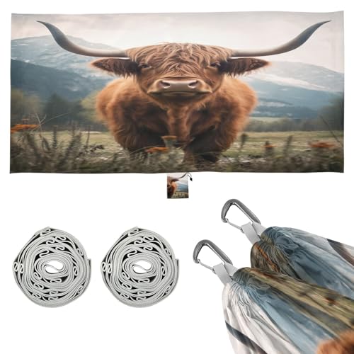 Haskirky Highland Cows Camping Hammock, Single Portable Hammocks with Tree Straps & Attached Carry Bag, 330Lbs Capacity Perfect for Outside Indoor Hiking Beach Backpack Travel