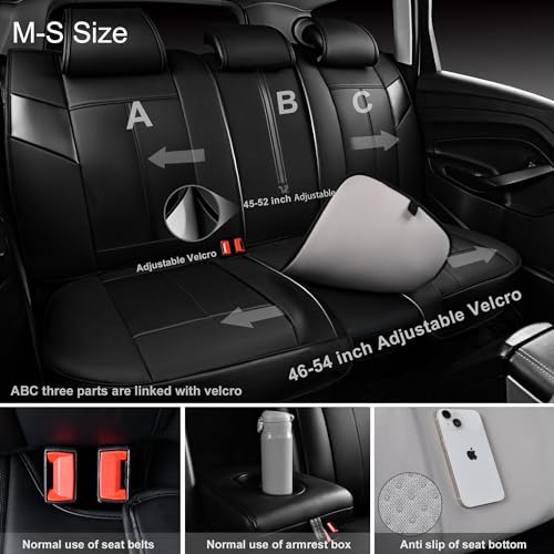 Image of CAR PASS Nappa Leather Back Seat Cover, Waterproof Bench Rear Seat Cover, Breathable Back Row Protector Luxury Cushioned, XL-L-M Size Universal Fit for Cars SUV Pick-up Truck Sedan(Black Charcoal)