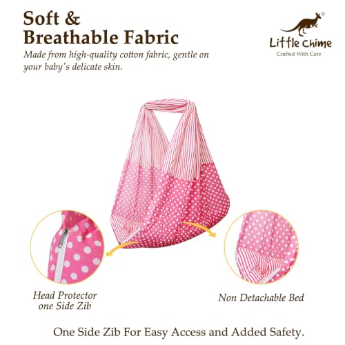 Image of Baby Cradle (Jhula, Thottil Cloth, Palna, Dolna) Set for Newborns | Hanging Cradle with Non-Detachable Cloth Bed, Metal Hanger with Spring Set, & Mosquito Net (Pink)