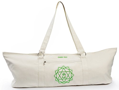 ANAHATA Extra Large Tote Yoga Mat Bag By Chakra Yoga – 100% Cotton, 4 Magnetic Snaps ,Two Zippered Pockets – For All Yoga Practitioners, Men & Women