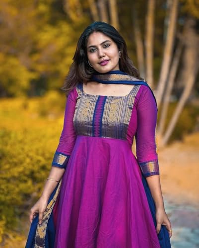 DOSPARO Elegant Zari Jacquard Weaving Gown with Lace Border Dupatta – Traditional Indian Ethnic Wear for Weddings, Festivals, and Special Occasions