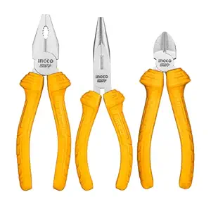 INGCO 3 Pcs Pliers Set, Polish and Anti-rust Oil, Soft Handle, 7