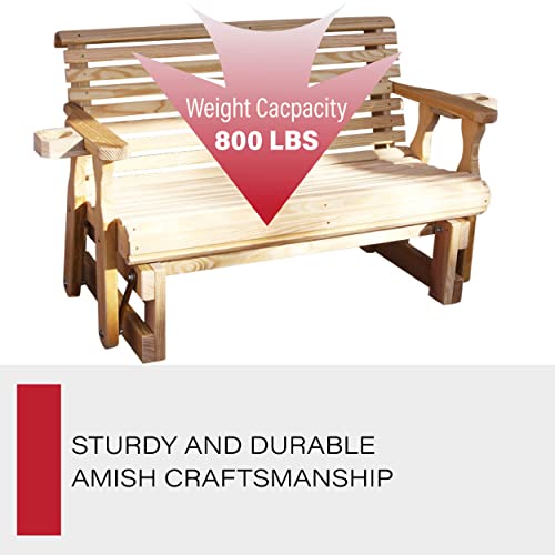 Image of Amish Casual Heavy Duty 800 Lb Roll Back Pressure Treated Porch Glider with Cupholders (5 Foot, Unfinished)