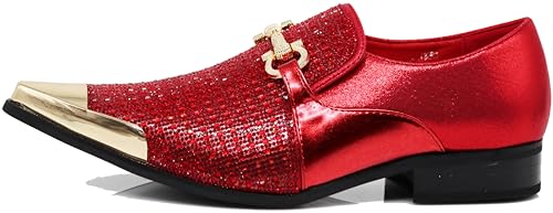 Image of Enzo Romeo Crisino Men Rhinestone Chrome Toe Suede Pointy Buckle Dress Loafer Slip On Shoes