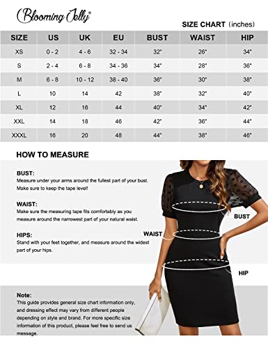Blooming Jelly Women's Bodycon Dress Short Sleeve Elegant Business Casual Swiss Dot Knee Length Summer Dresses (Medium, Black) #TOP5