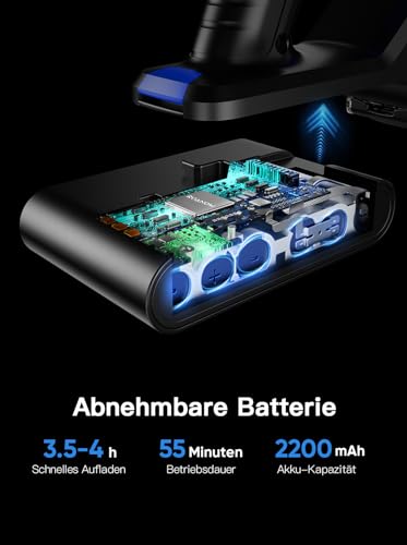 Roanow MarsVac S1 Aspirapolvere Senza Fili, 450W/38000Pa Scopa Elettrica Senza Fili a 55 minuti di autonomia con display a LED, 1,5L per pavimenti duri Tappeto Casa