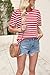 Allimy Women's Short Sleeve Sweater Tops Color Block Striped Blouse Casual Fashion Clothing Business Casual Tops for Women Plus Size Summer Travel Outfits Red and White Large