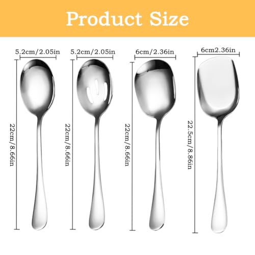 Stainless Steel Serving Spoons Set, 4 Pcs Long Handle Buffet & Kitchen Spoon for Cooking & Serving - Image 3