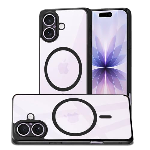 Image of AESTMO iPhone 17 Back Cover | 360 Protection | Crystal Clear Hard Back Transparent | Compatible with MagSafe Accessories (PC+TPU, Black Bumper)