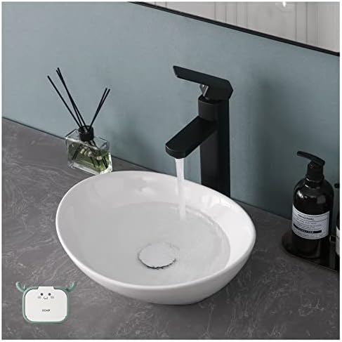 PAKROMAN Oval Vessel Sink Modern Bathroom Sink Bowl Above Counter Bathroom Vessel Sink 15"x12" Porcelain Ceramic Contemporary Countertop White Vessel Sink Vanity with Soap Dish