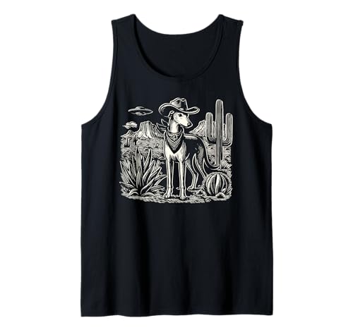 UFO Greyhound Western Alien Vintage 90s Whippet Cowboy Dog Tank Top