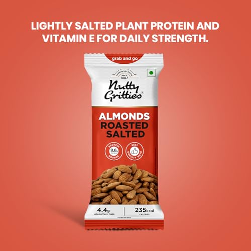 Image of Nutty Gritties Grab And Go California Almonds Roasted, Lightly Salted | 240g (Pack of 6, 40g each)