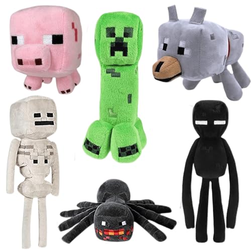 YINAGO 6-Pack-Game Stuffed Animals Toys Creeper Plush, Baby Pig, Wolf,Baby Mooshroom, Enderman, Skeleton Shooter, Spider, Squid, It is a Gift for Children and Fans.