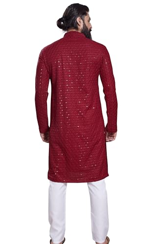 Image of DIVISIVE Men's Sequince Embroidered Cotton Blend Only Slim Fit Kurta