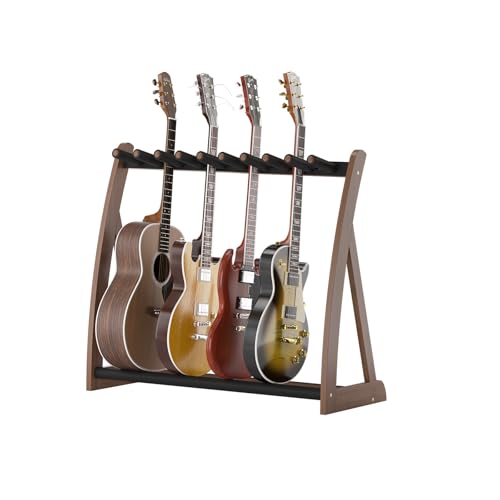 Multi Guitar Stand Heavy Duty - Wood Floor Stand for Electric Guitar and Bass, Adjustable Non-Slip...