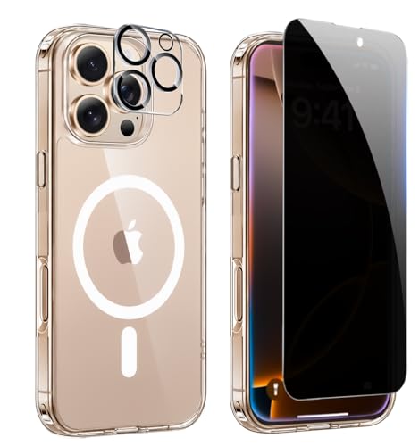 YEQIACAO Privacy Case for iPhone 16 Pro,Magnetic iPhone 16 Pro Phone Case Clear with Privacy Screen Protector & Camera Protector [Compatible with MagSafe] Shockproof Slim Cover for iPhone 16Pro