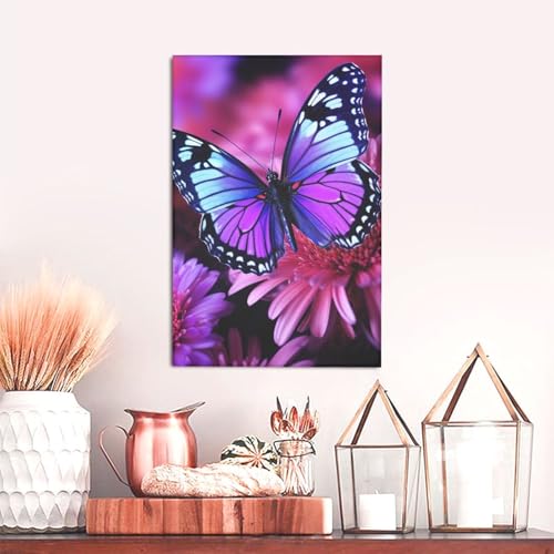 Toile papillon fleur violette pour habiller un mur vide de bureau
