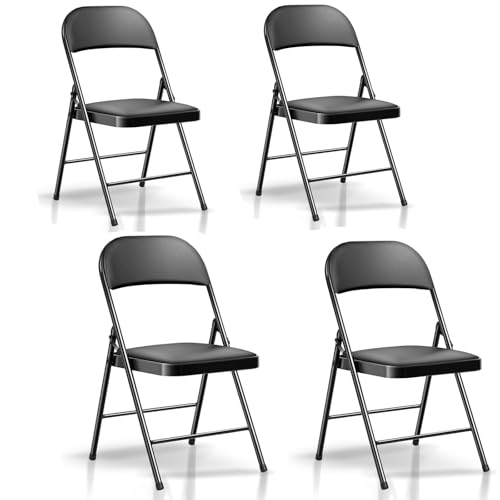 BULAGE Klappstuhl 4er Set Campingstuhl Faltbar, Gartenstuhl Klappbar, Klappbare Outdoor Stühle Campingstuhl bis 158 kg Belastbar, Stabiler Klappsessel für Garten Balkon Camping Treffen, Schwarz